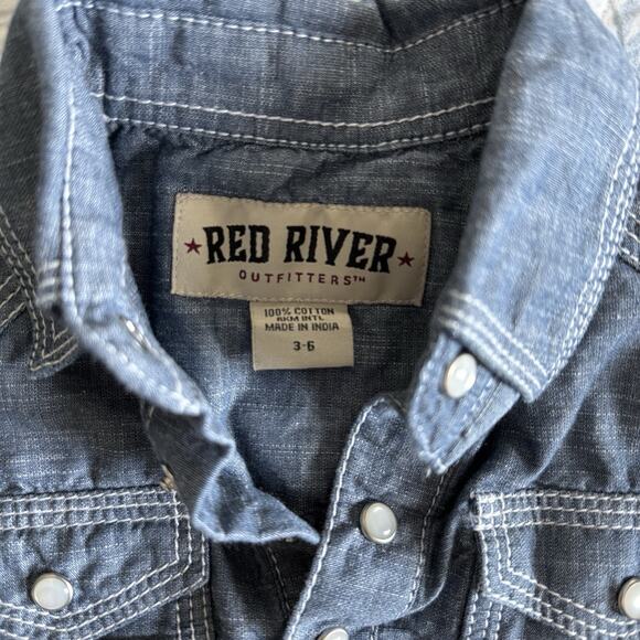 Red River Baby Pearl Snap WESTERN Bodysuits Long Sleeve Plaid & Denim 3-6 Months - Picture 8 of 10